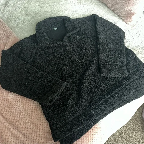 aerie Tops Aerie Sherpa Half Button Sweatshirt With Pockets